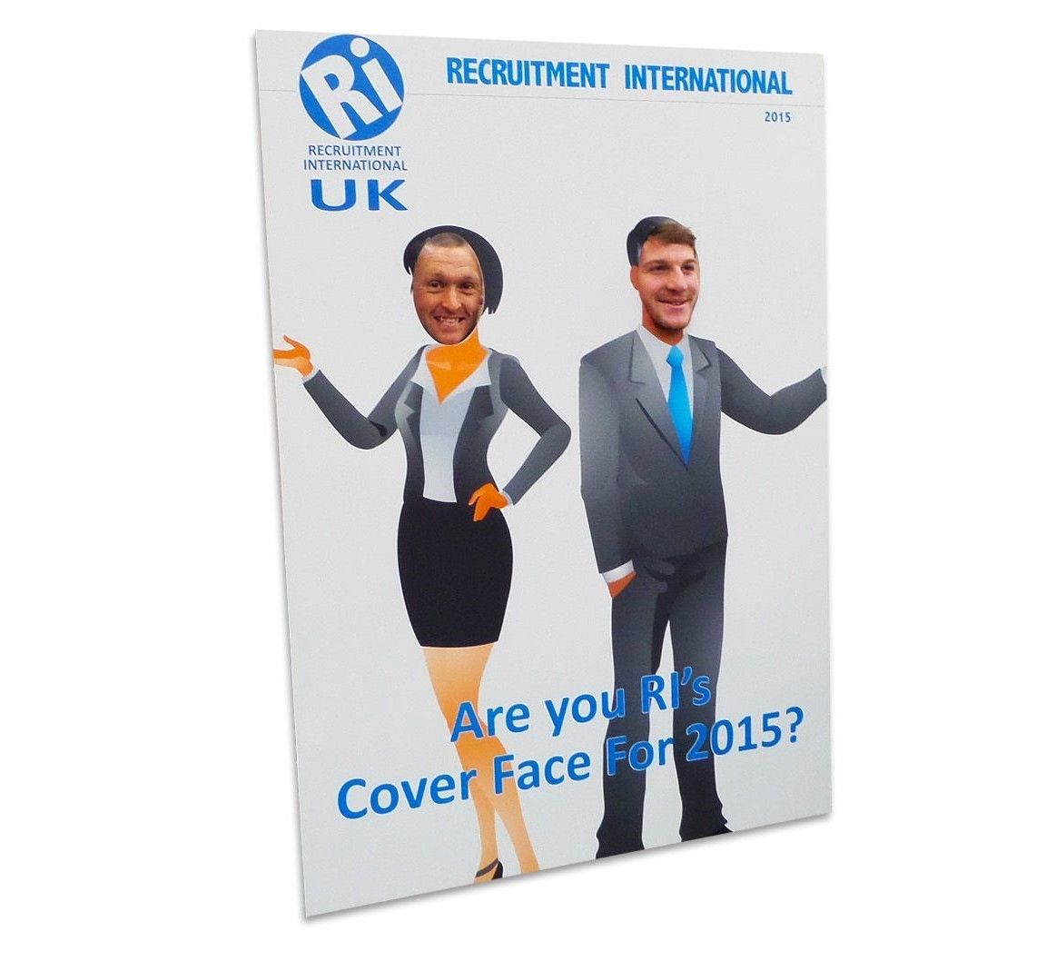 Freestanding face cut-out board printed with bespoke artwork for exhibitions, promotional events, charity fundraisers, and corporate activations.